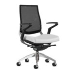 A modern and ergonomic executive chair with adjustable lumbar support and a polished aluminum base.