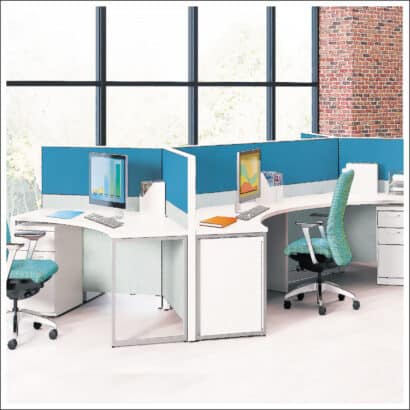 Hon Abound series open workstations with Flagship files and Nucleus chairs