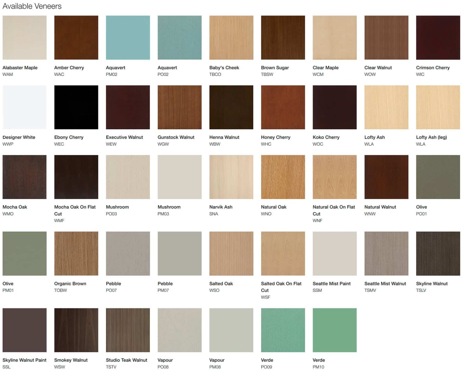 Available Wood Finishes